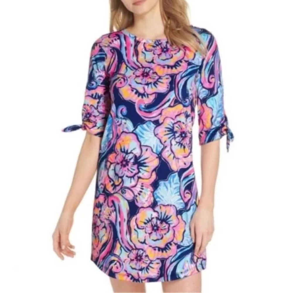Lilly Pulitzer Women's Dress Medium Preston Dress Nauti Navy Boho Bateau Tie